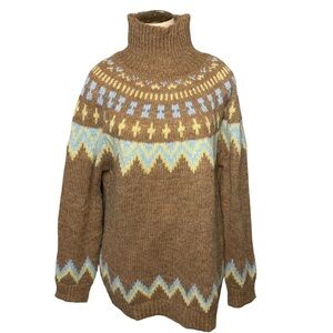Dreamers Fair Isle Knit Sweater Sz M/L Brown Blue Turtle Neck Pullover